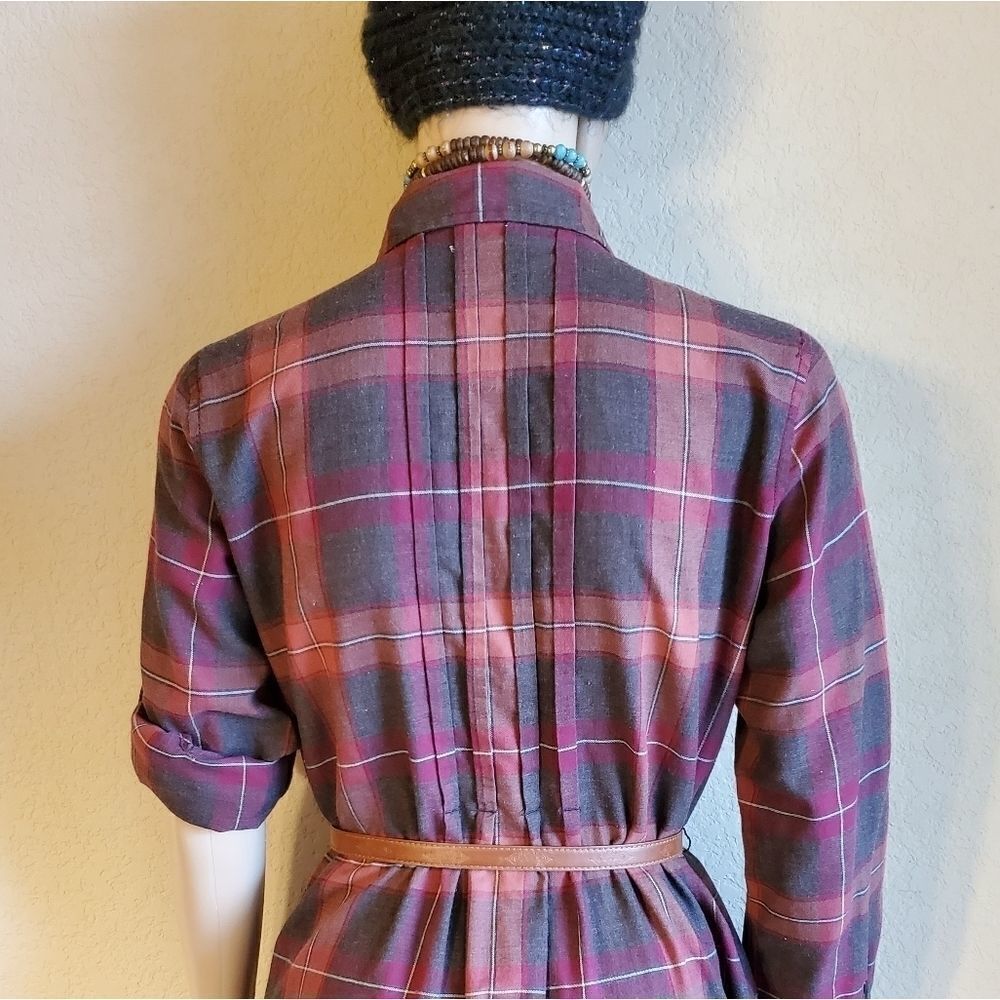 Vtg Women's Belted Long-Sleeve Plaid Shirt dress - Picture 11 of 12
